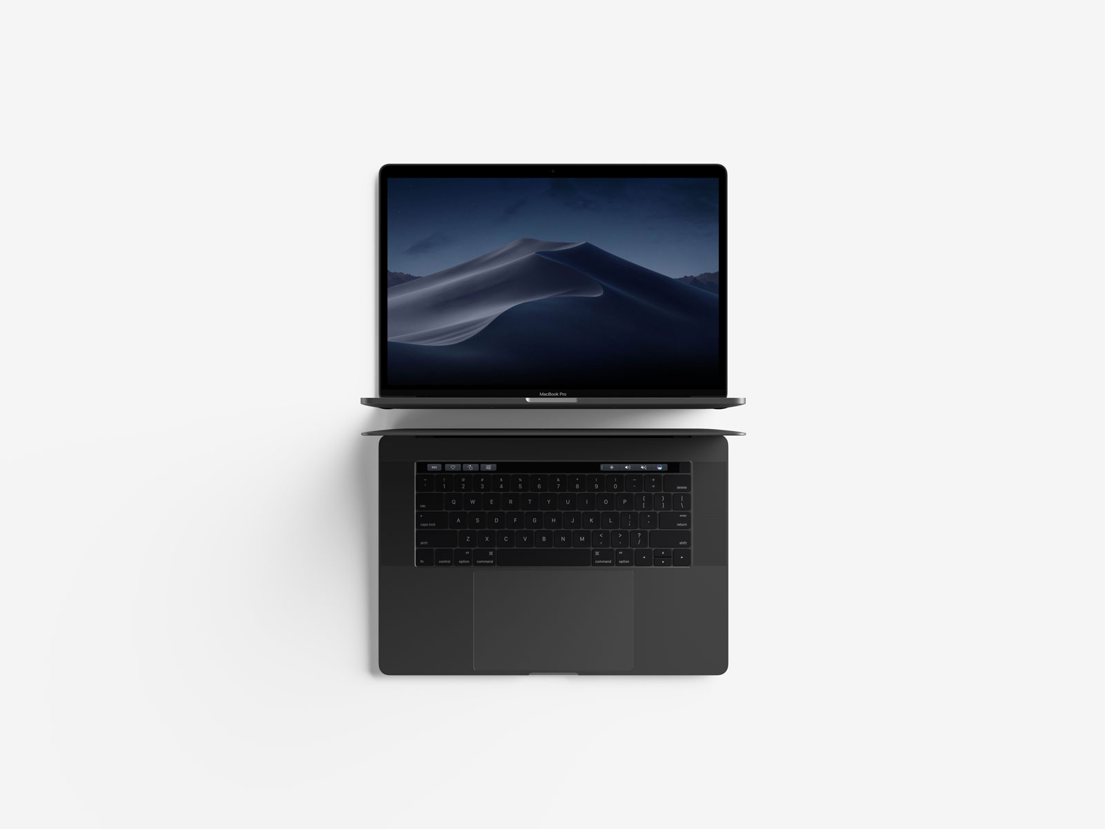 高品质深空灰MacBook Pro电脑俯视对称样机MacBook Pro Mockup