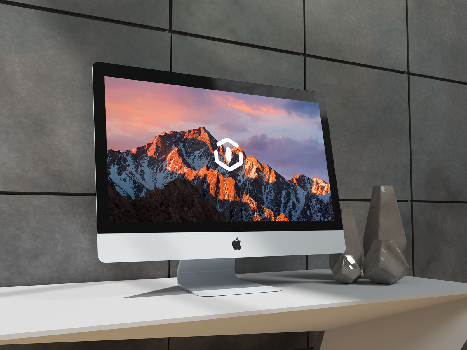 简约办公桌面5K iMac银色一体机电脑.PSD样机5K iMac mockup