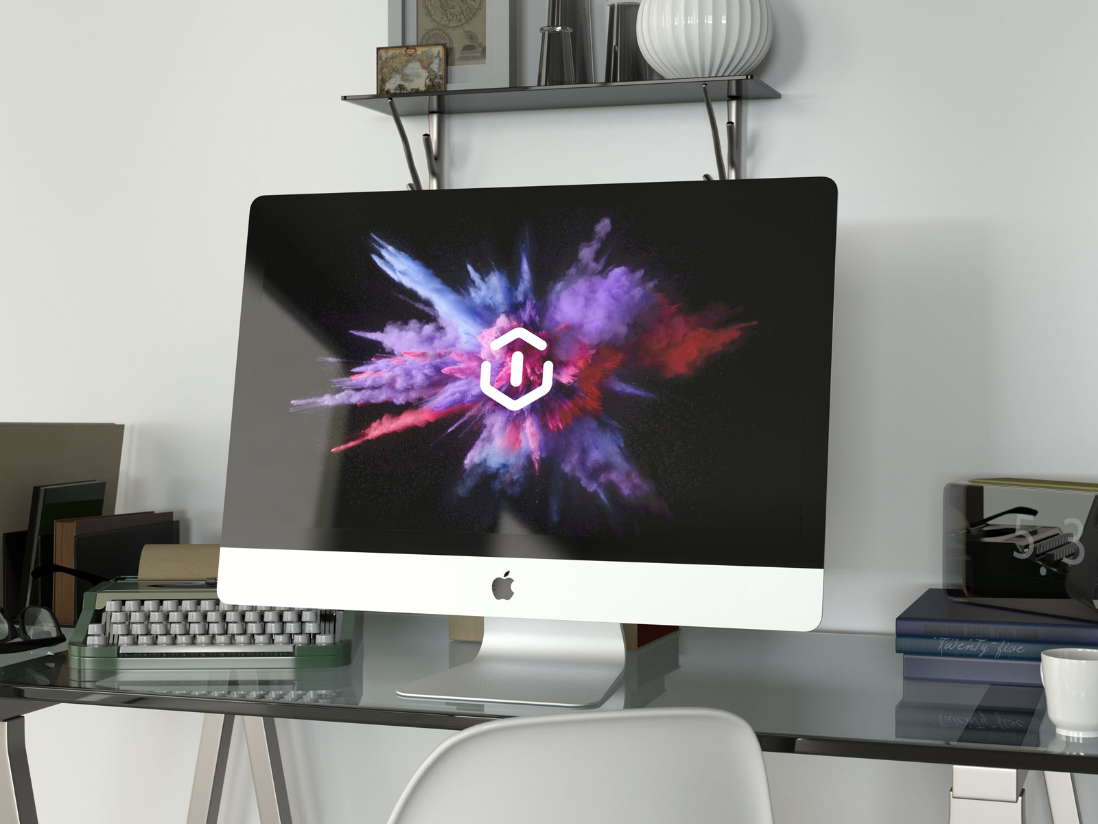 时尚办公桌面5K iMac银色一体机电脑.PSD样机5K iMac mockup