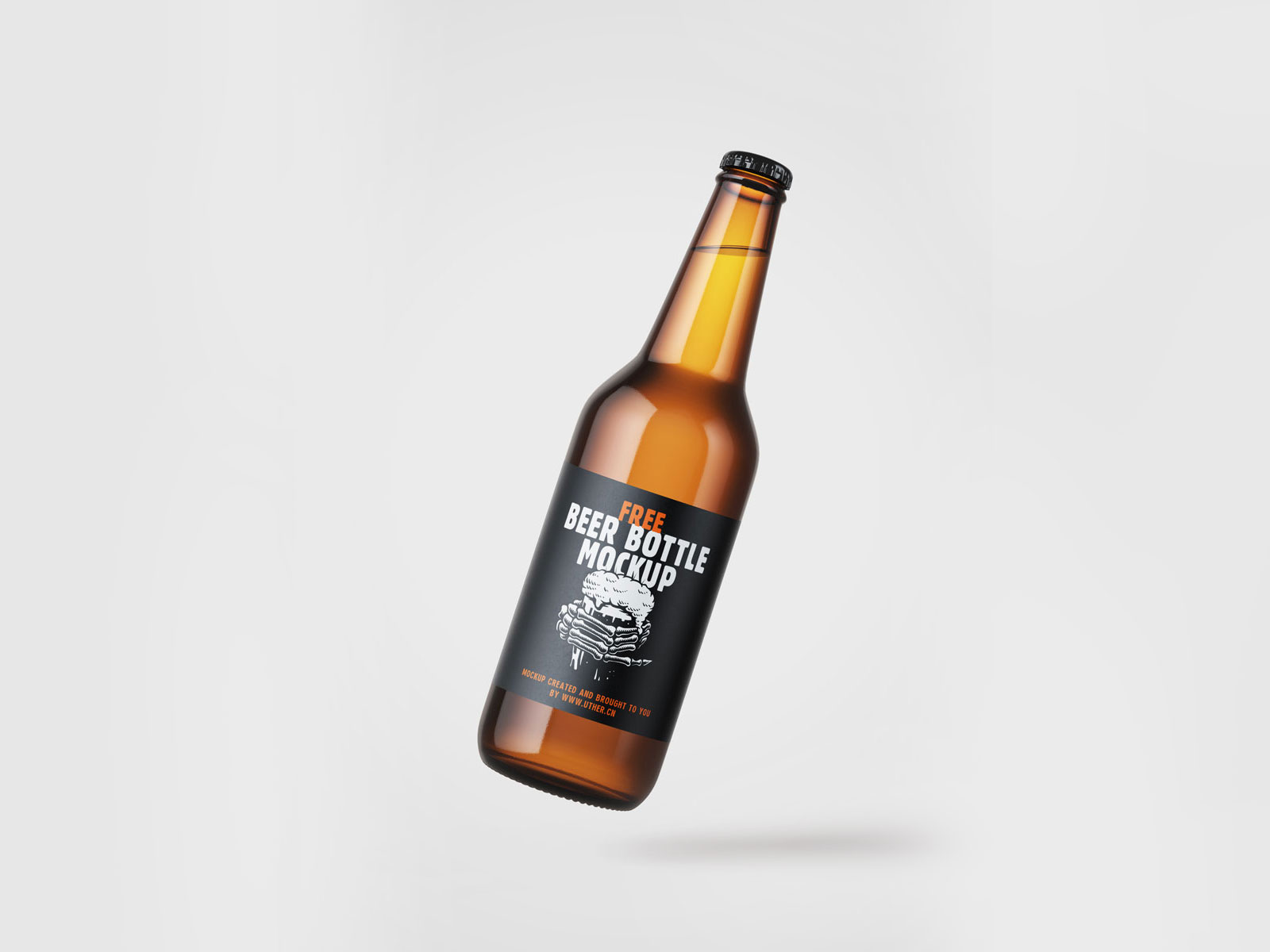 高品质倾斜悬空棕色啤酒瓶PSD贴图模板样机模型beer bottle mockup