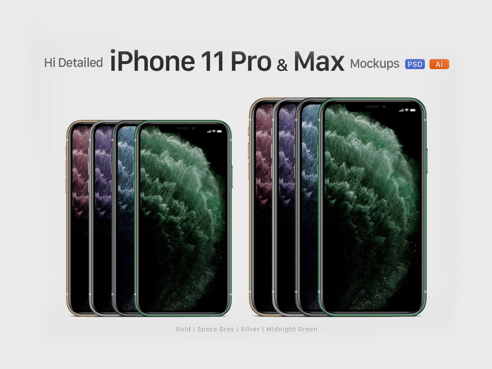Apple iPhone 11 Pro & iPhone Pro Max正面手机样机模型 iPhone Mockups