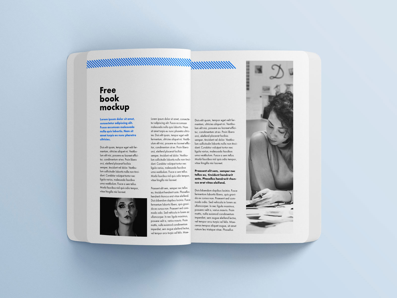 简洁高级蓝色圆角书籍正面内页设计模型PSD贴图模板book mockup