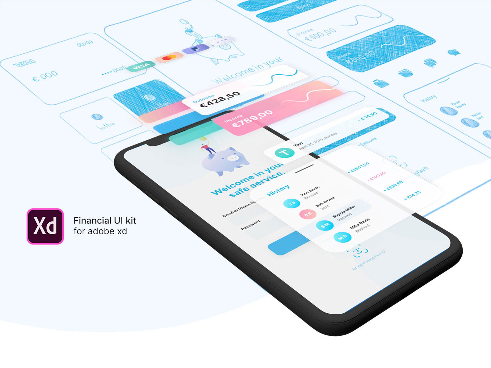 财务app UI工具包 Financial UI Kit .XD素材