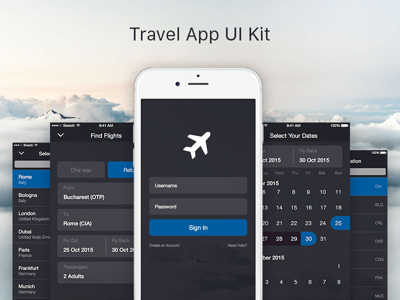 深色机票App界面设计UI设计 .sketch素材