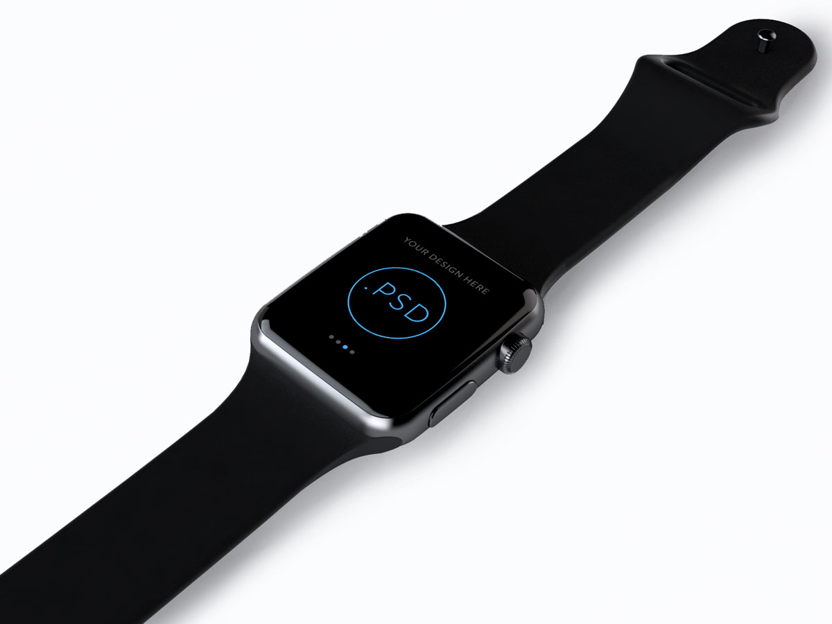 高质量黑色表带Apple Watch苹果手表俯视.PSD模型 Apple Watch Mockup