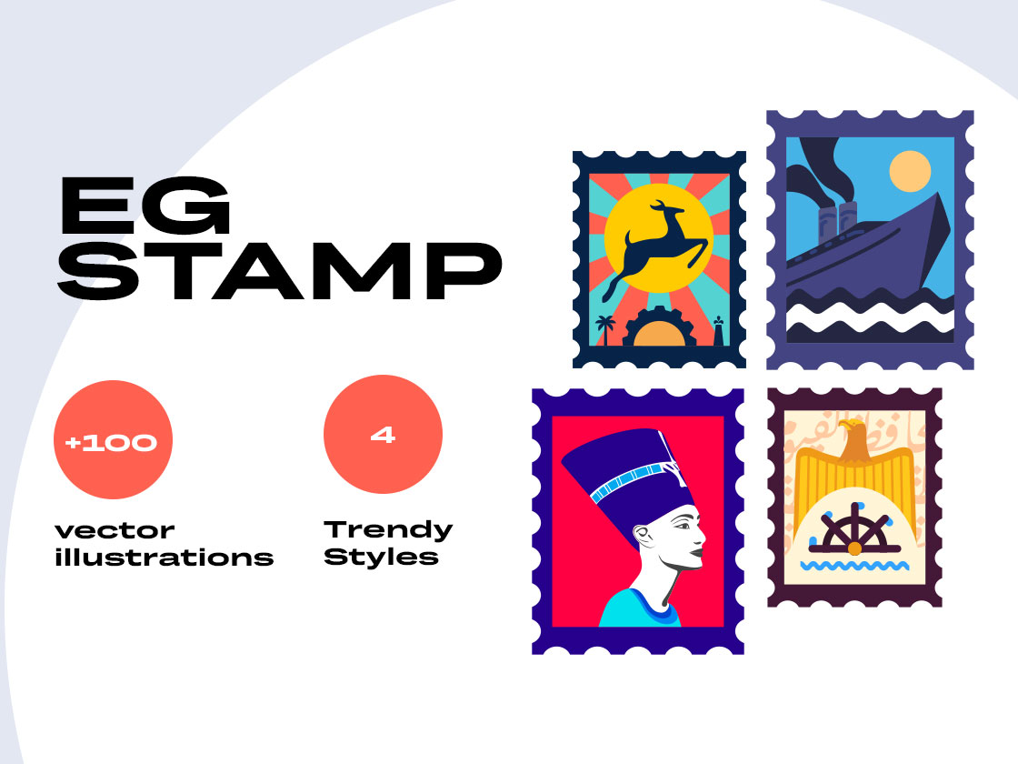 一组标志性邮票插图设计 .ai .eps .svg .psd素材