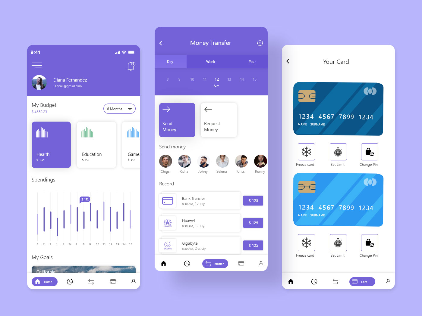 紫色系数字钱包app ui界面设计 .xd素材