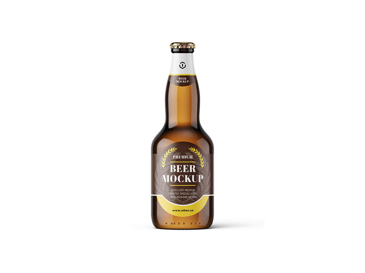 高质量棕色啤酒瓶PSD样机模型Light beer bottle mockup
