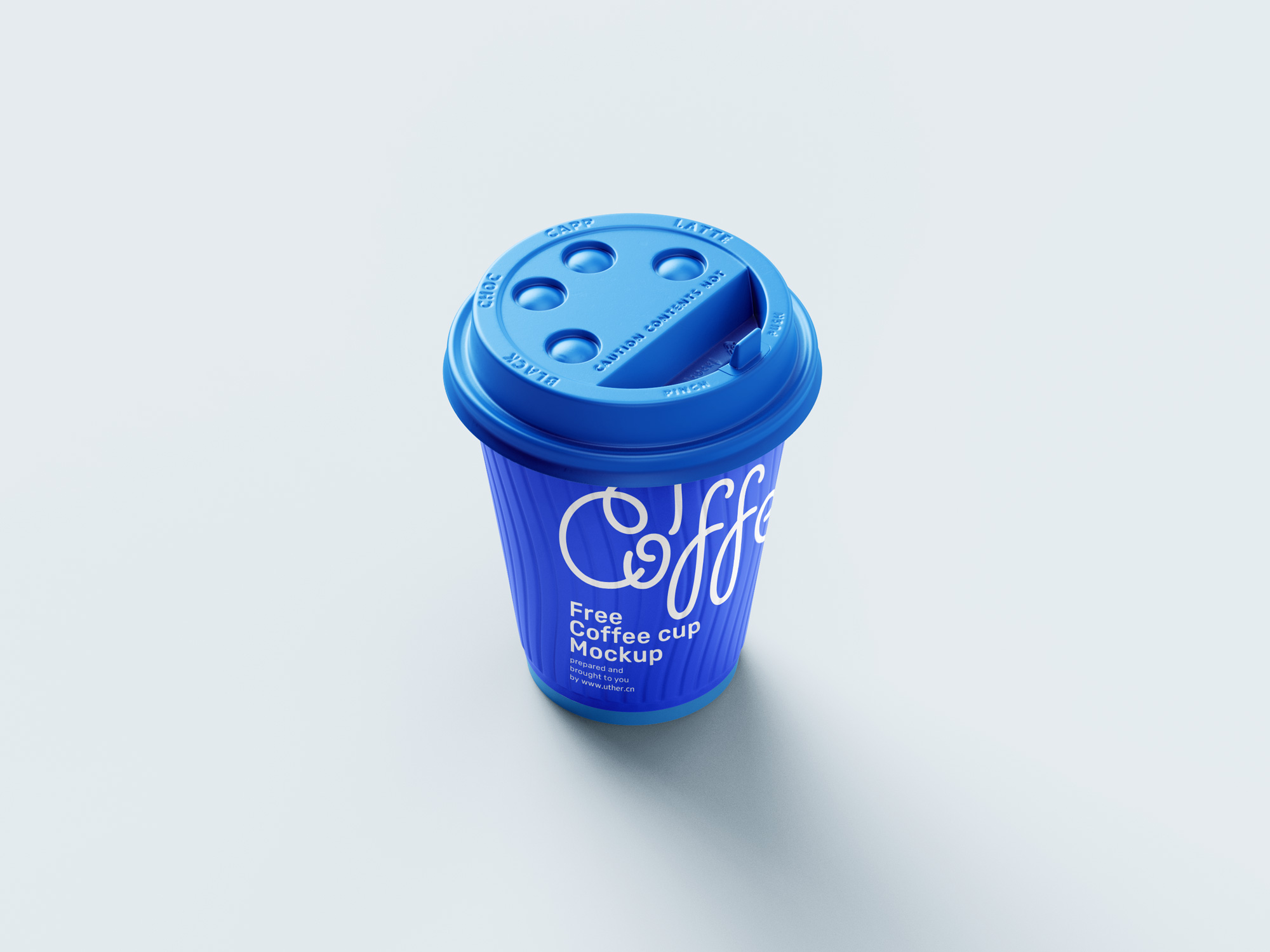 高质量蓝色纸质带盖子的咖啡杯psd样机模型Coffee Cup Mockup