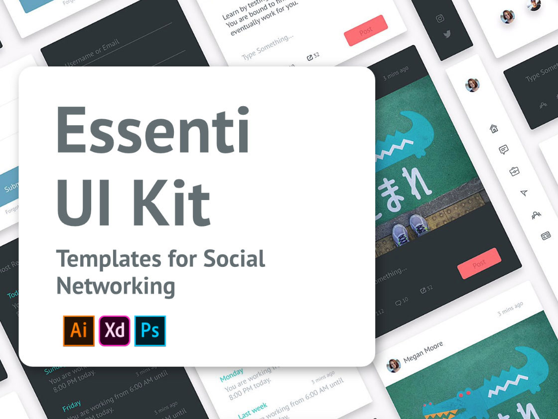 深浅两种社交网络平台APP UI界面设计工具包UI Kit .ai .xd素材