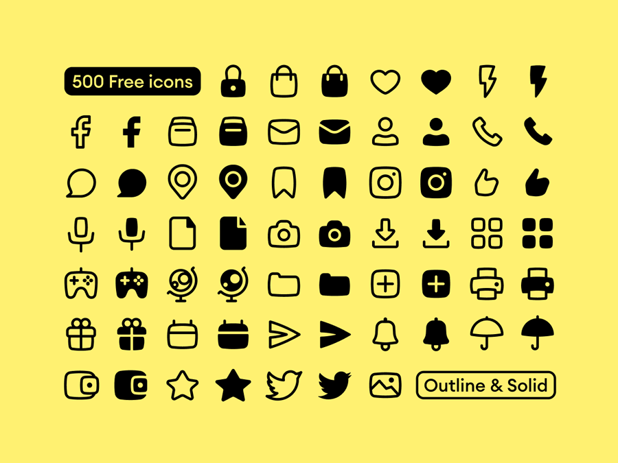 500个简约单色线性面性图标icon .sketch .fig .svg .xd素材