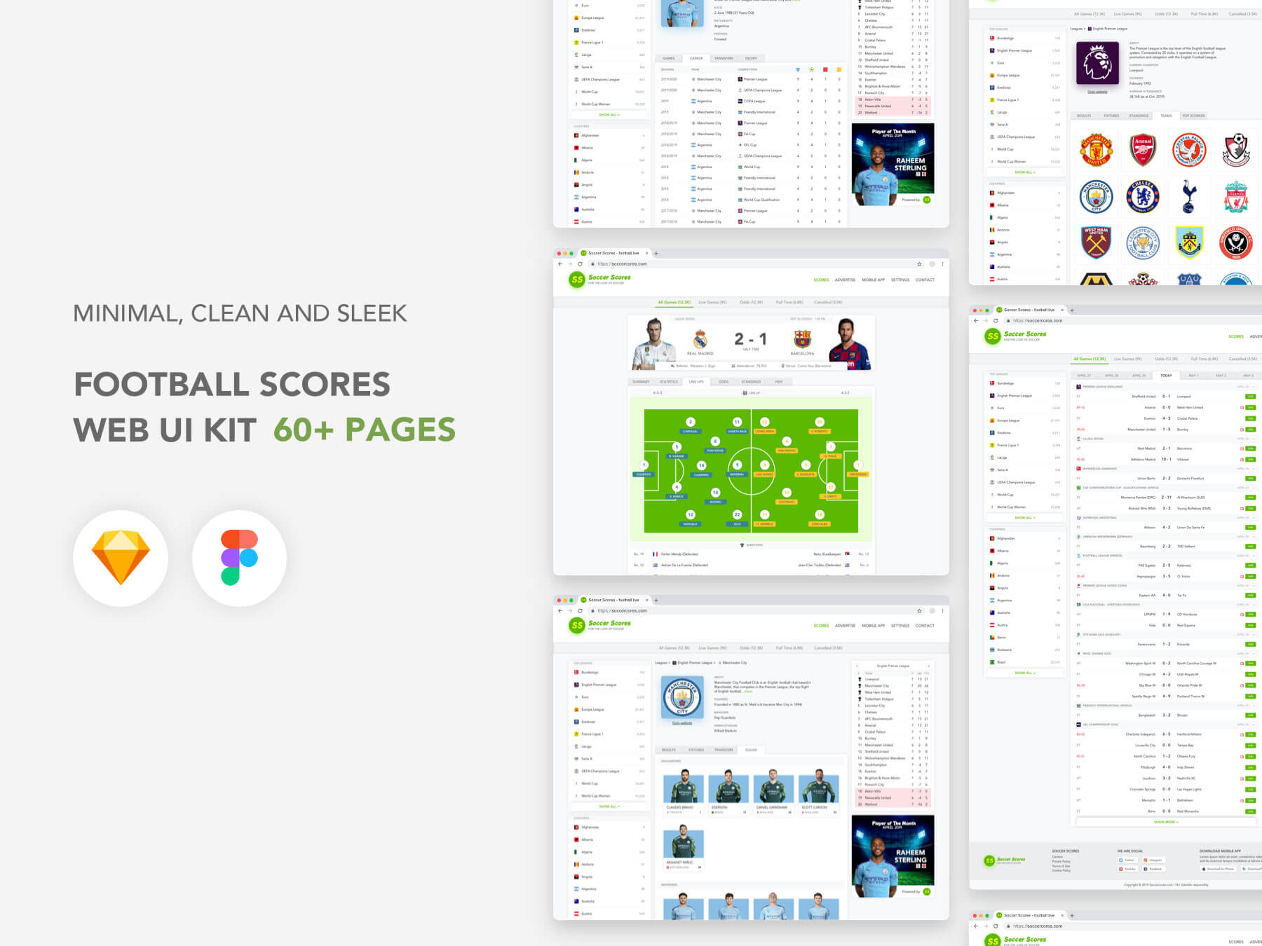 60+足球比分统计WEB UI网页界面设计 .sketch .fig素材