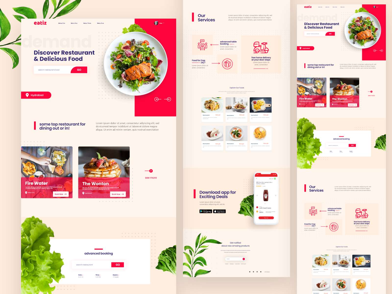 在线美食外卖订单网站落地页WEB UI界面设计 .xd素材