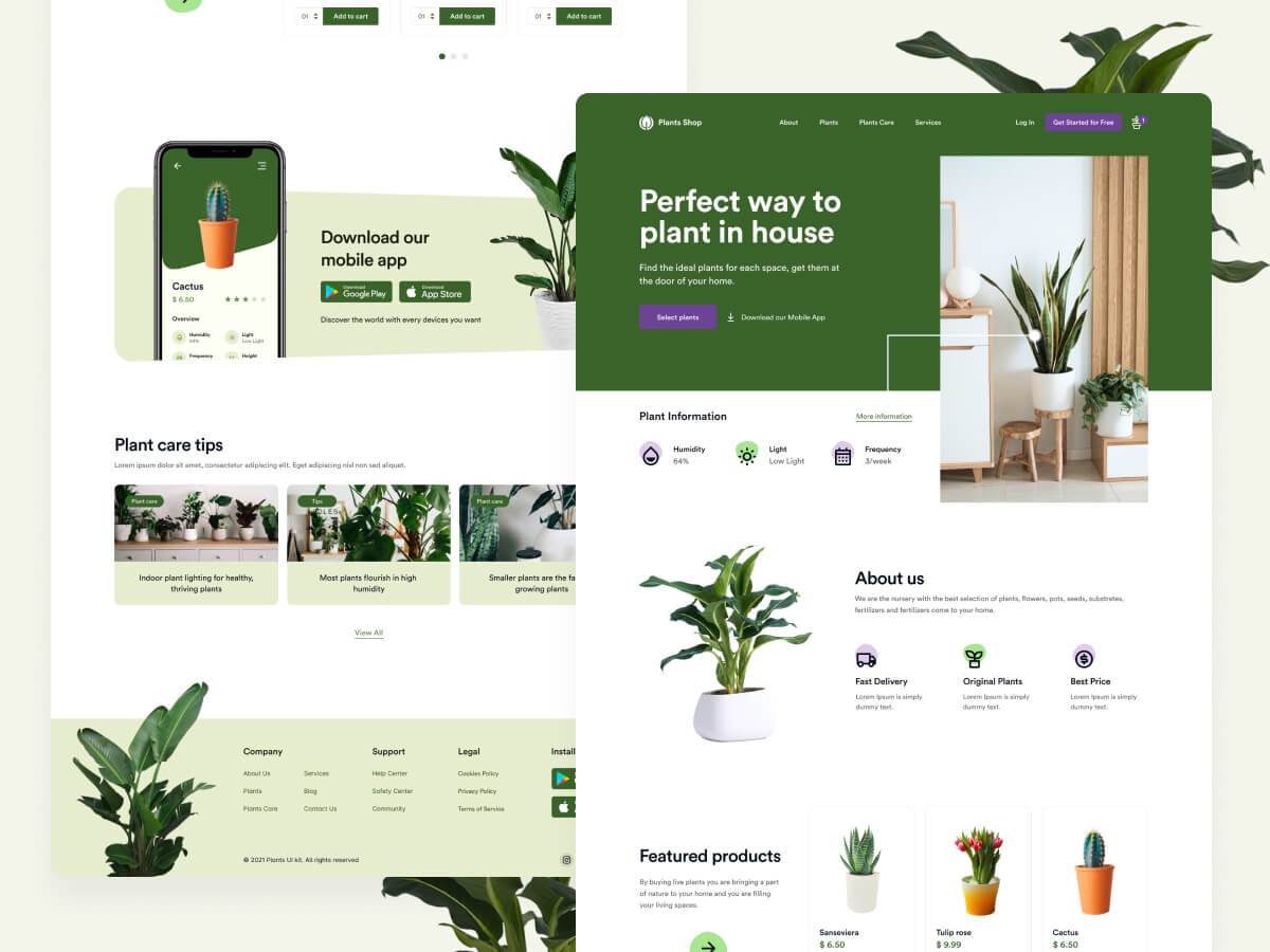 绿色系植物电商落地页WEB UI界面设计 .xd素材