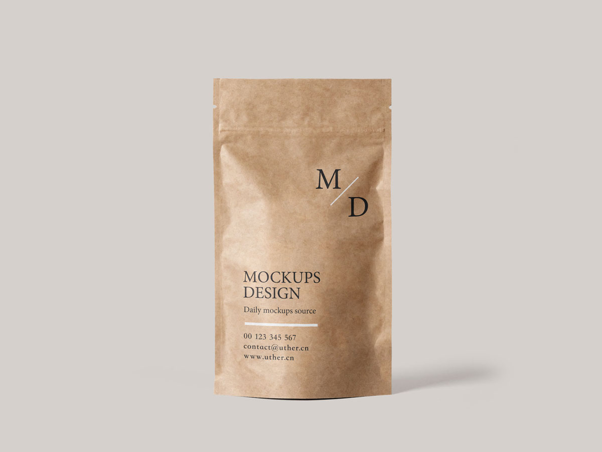 零食干果牛皮纸包装袋PSD样机模型Mockup