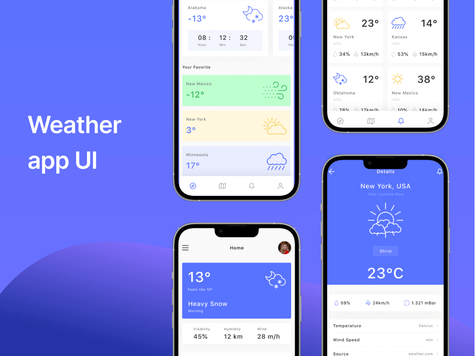 简洁清爽的天气APP UI界面设计 .fig素材