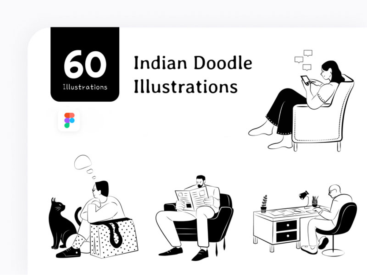 60款印度风格涂鸦矢量插画 .fig素材