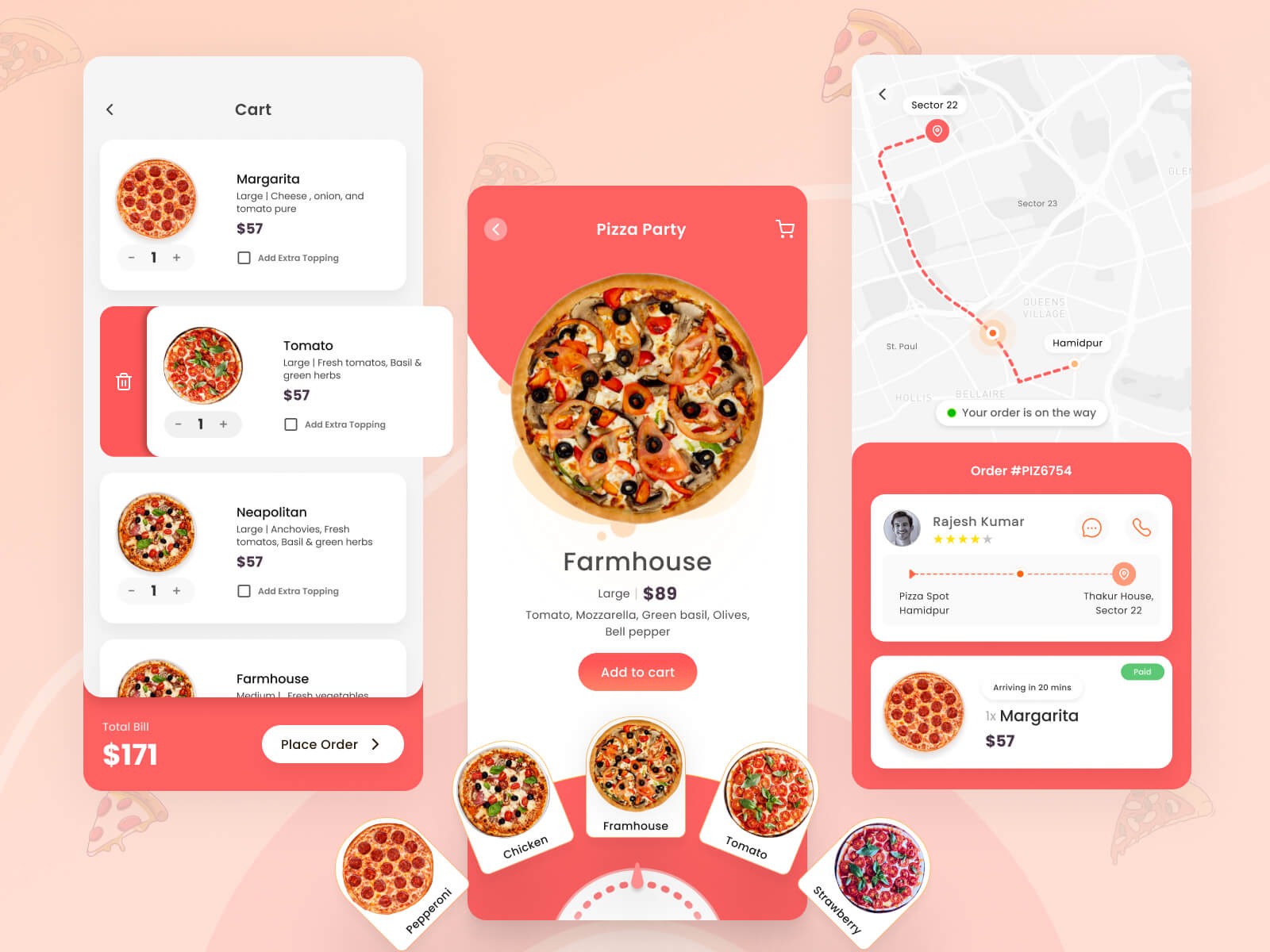 红色系美食披萨Pizza外卖配送APP UI界面设计 .fig素材