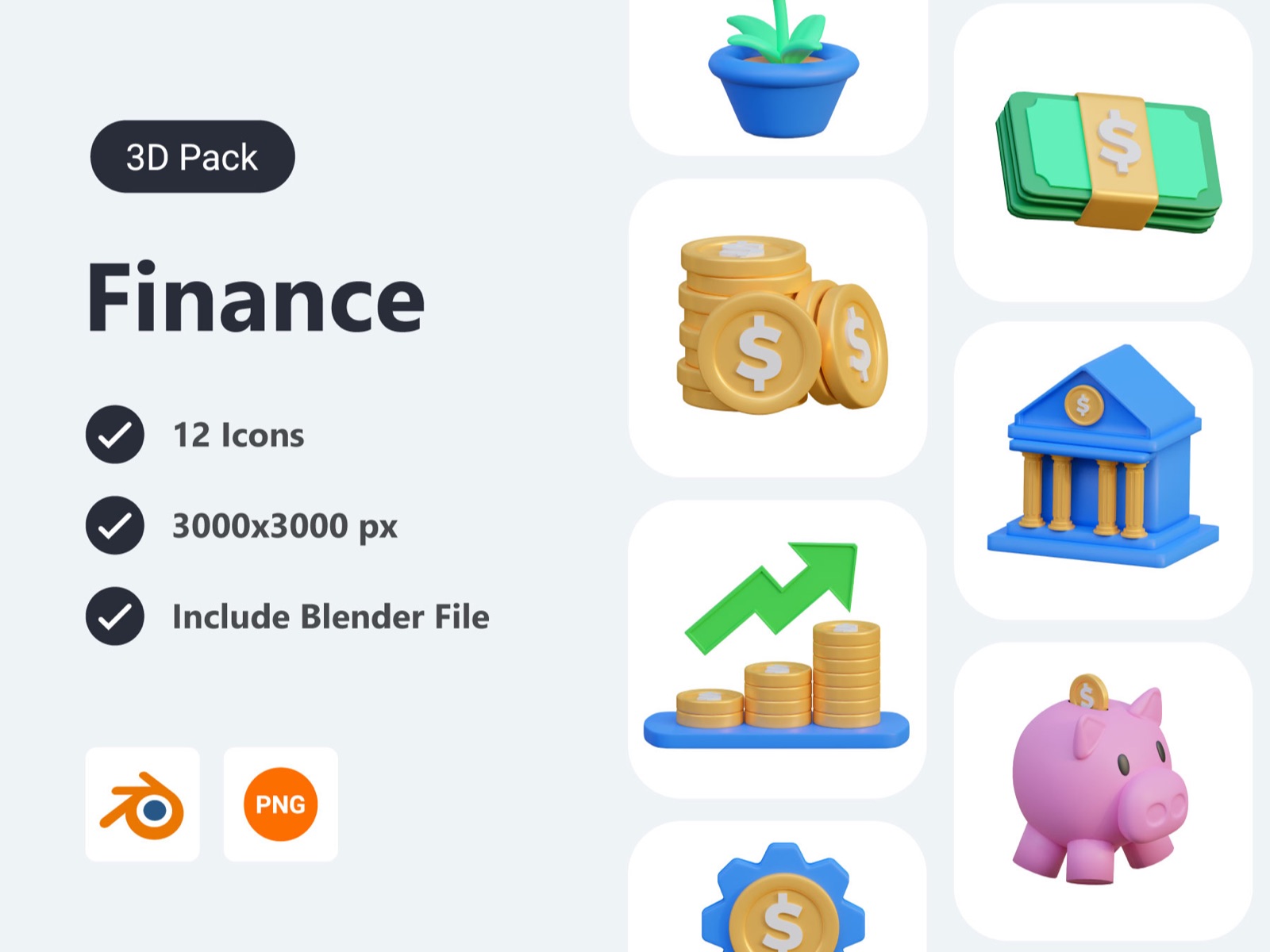 12个财务金融融资类3D立体多色 icon图标 .blend .png素材