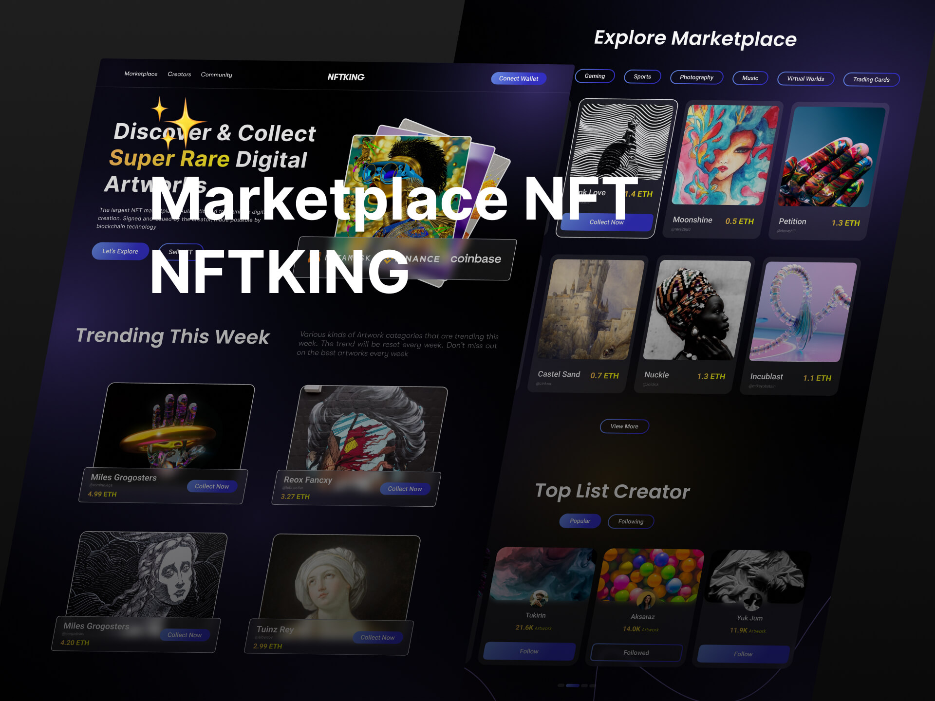 暗色系NFT交易市场落地页Landing page WEB UI界面设计 .fig素材