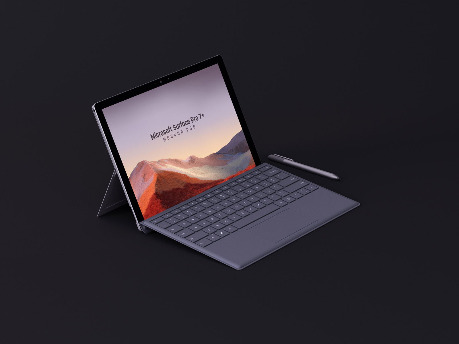 带键盘的微软平板电脑Microsoft Surface Pro 7+样机模型Mockup .psd素材