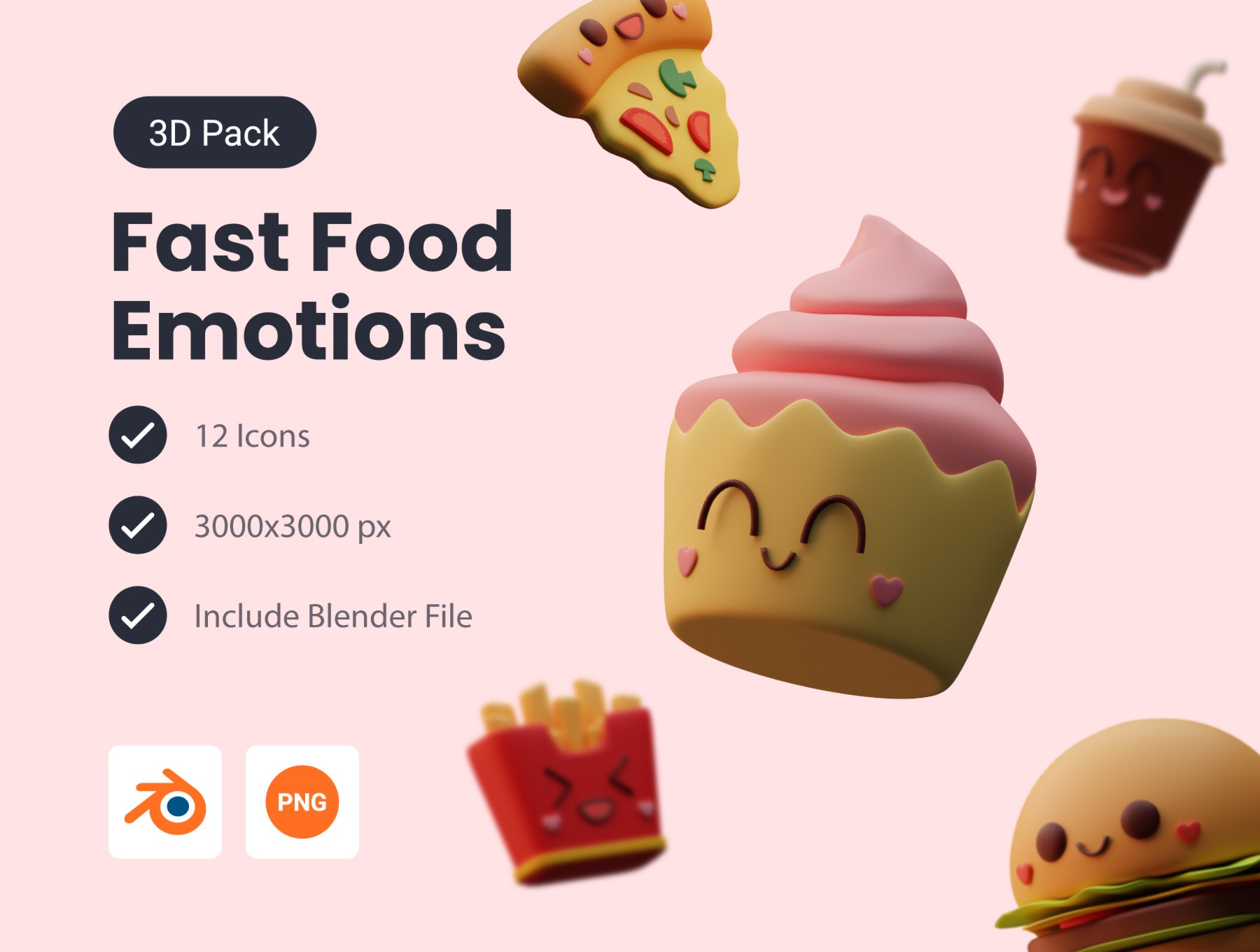 诱人的美食快餐饮料3D图标icon .blend .png素材