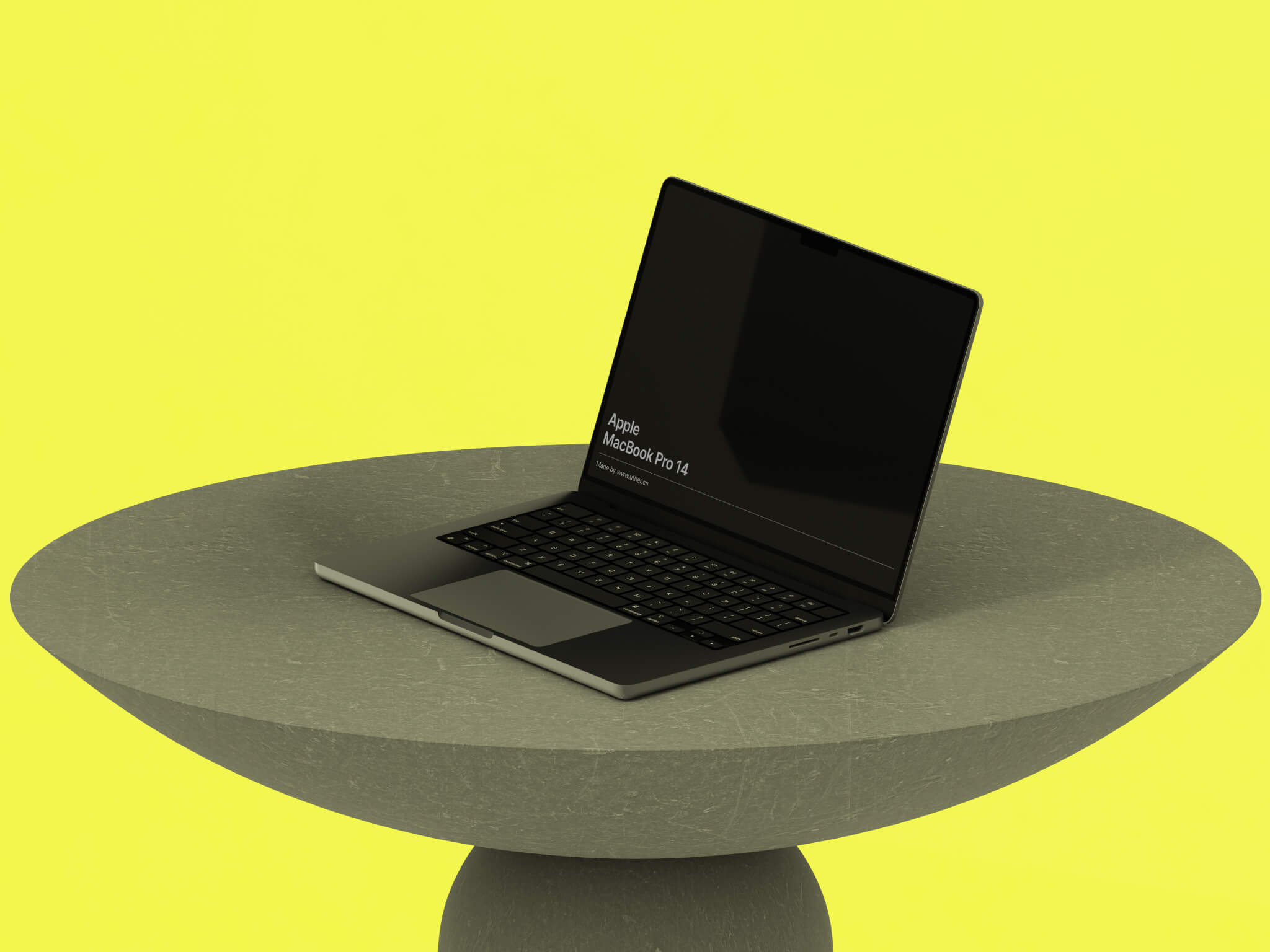 放在桌上的侧面MacBook Pro 14样机模型Mockup .fig素材