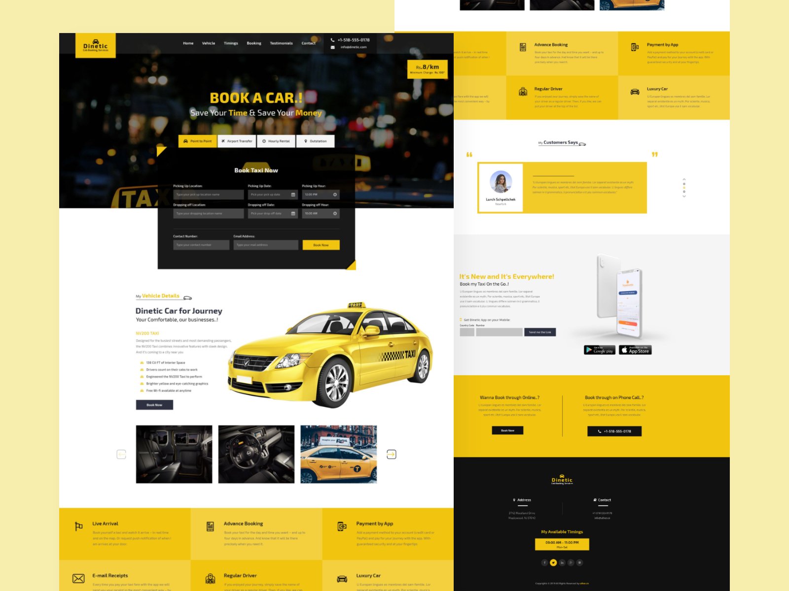 黄色系出租车网约车预订产品官网登录页Landing Page WEB UI界面设计 .psd素材