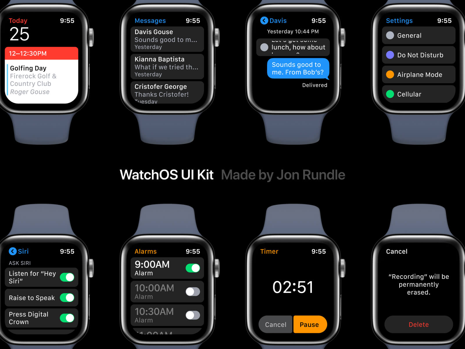 暗色系Apple WatchOS UI Kit工具包 .fig素材