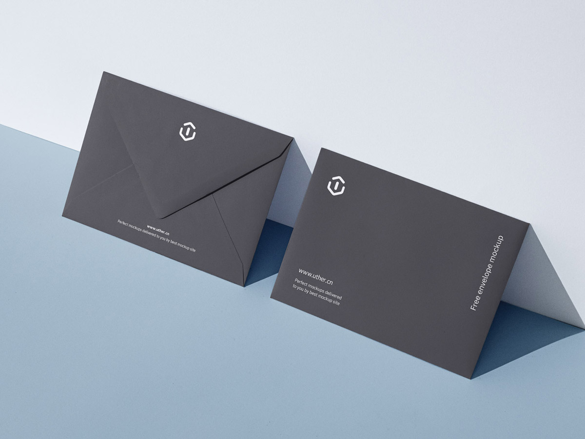 正反面靠墙C6尺寸信封样机模型C6 Envelope Mockup .psd素材