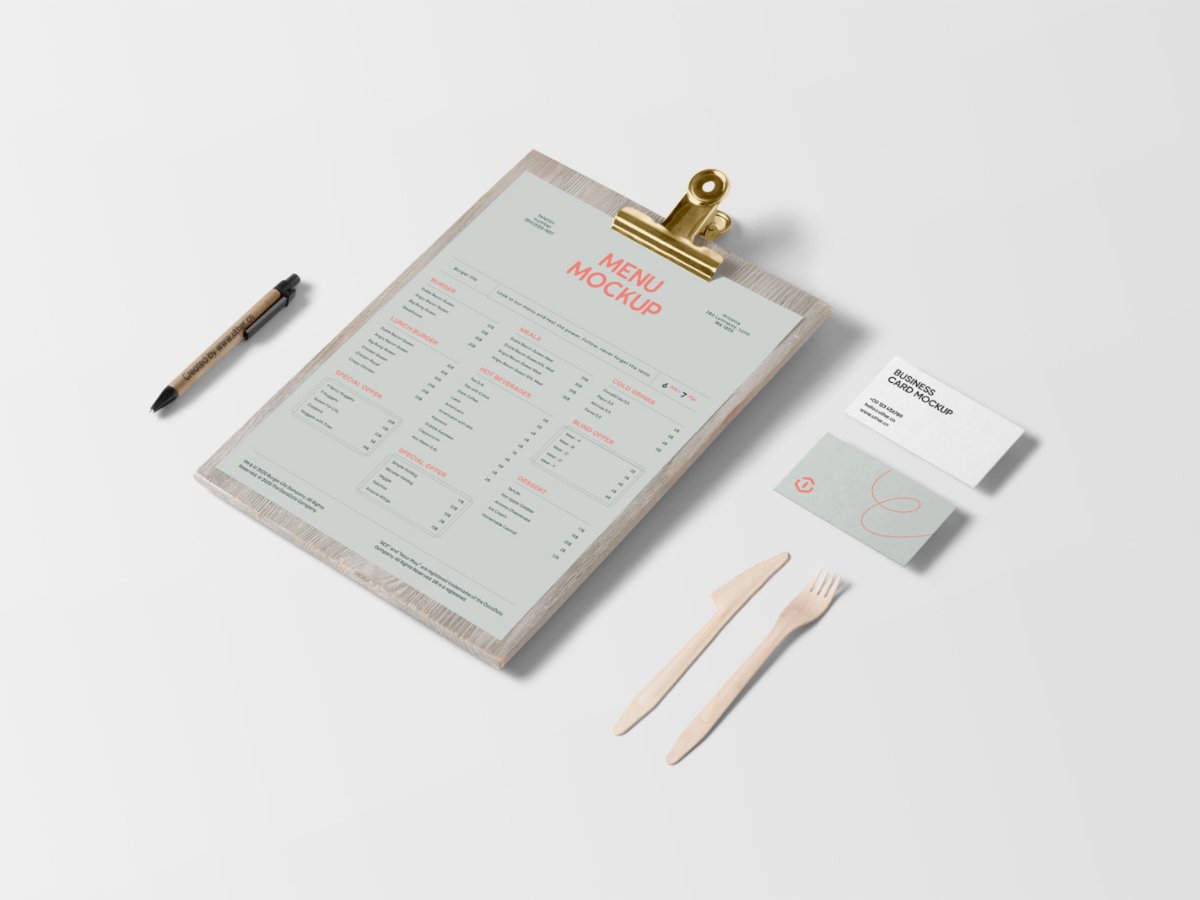 餐厅菜单名片卡片原子笔样机模型Mockup .psd素材