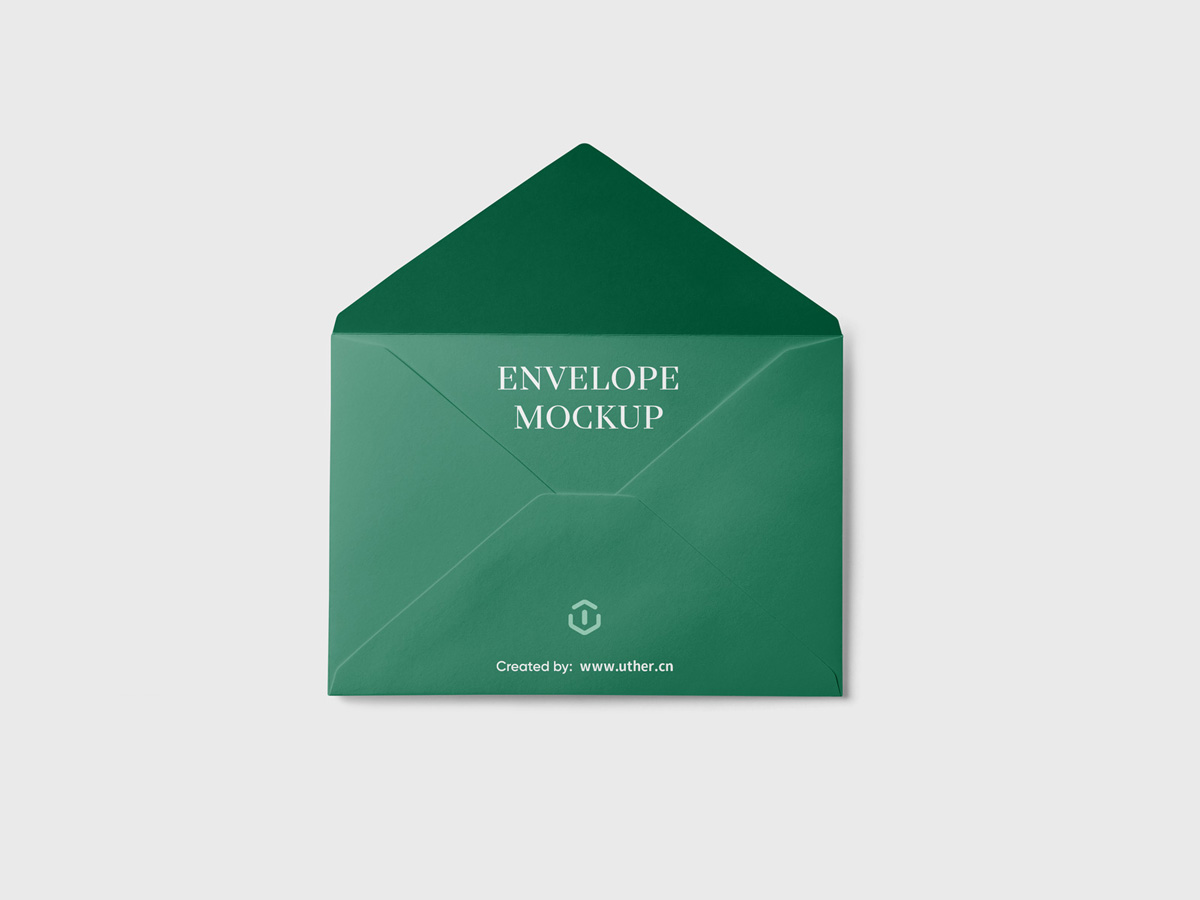 高质量绿色反面打开的信封样机模型Envelope Mockup .psd素材