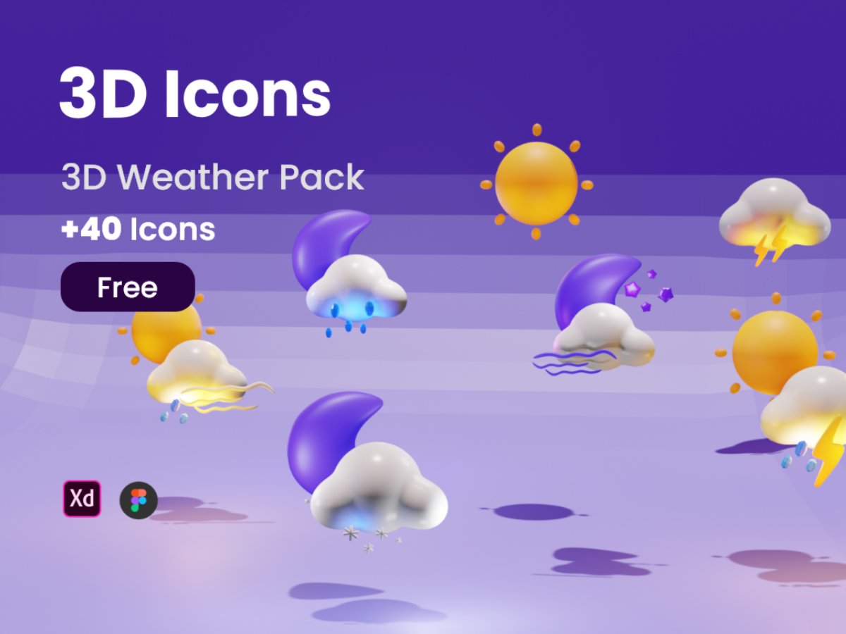 46个天气类3D图标icon .png素材