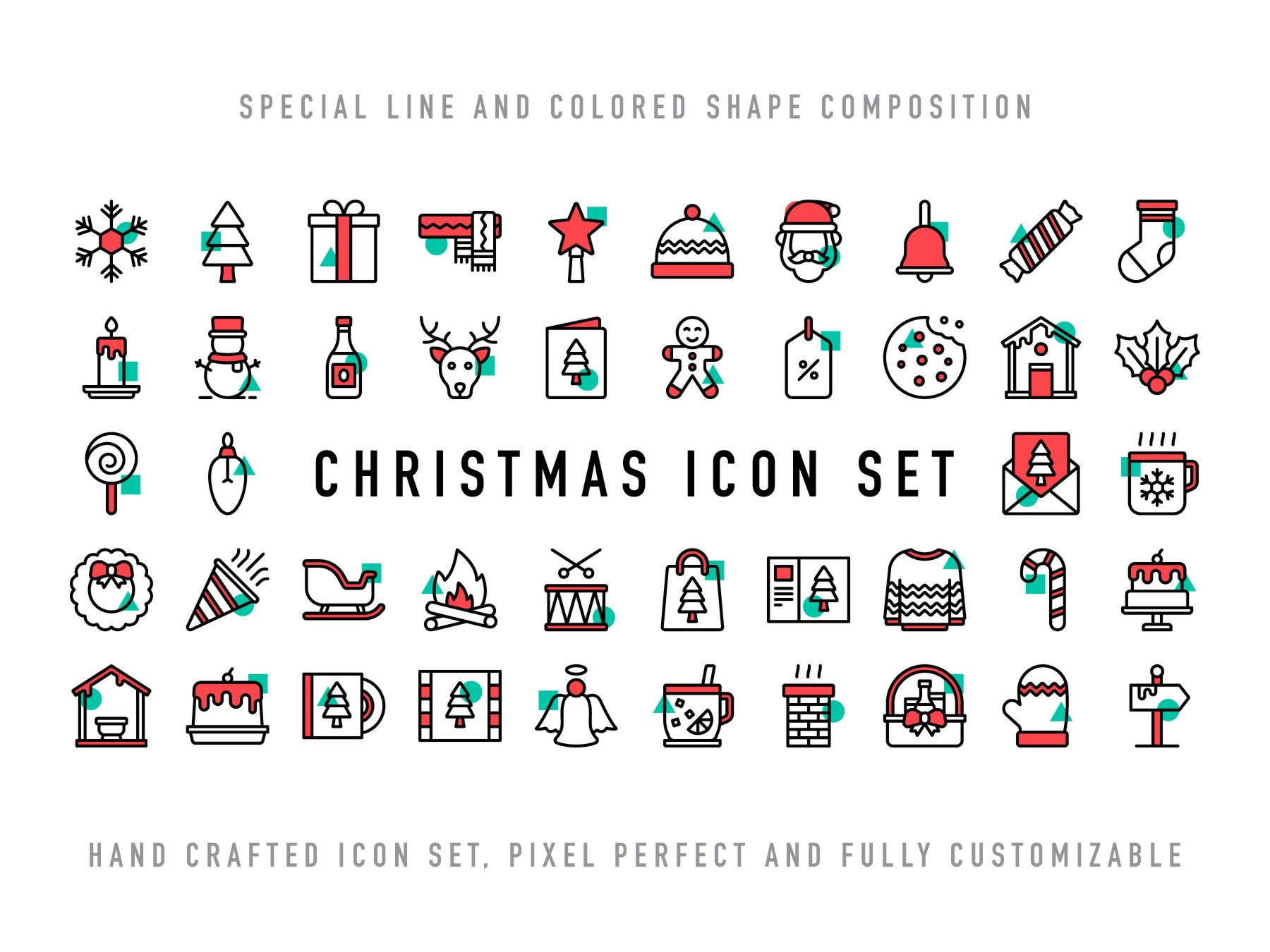 50个圣诞节扁平化多色线性图标Christmas icon .ai .sketch .fig素材