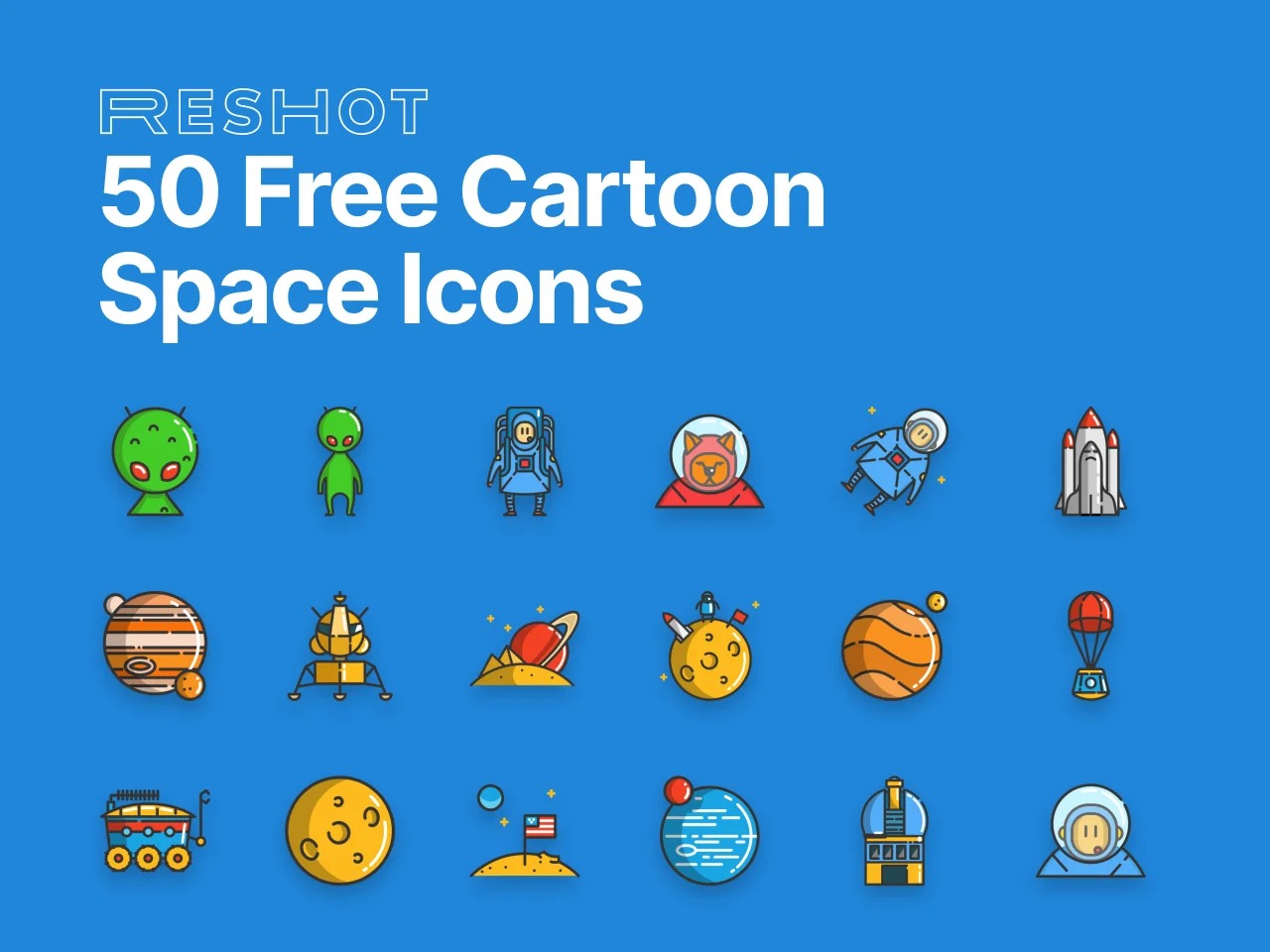 50个可爱的卡通太空主题多色矢量图标icon .fig素材