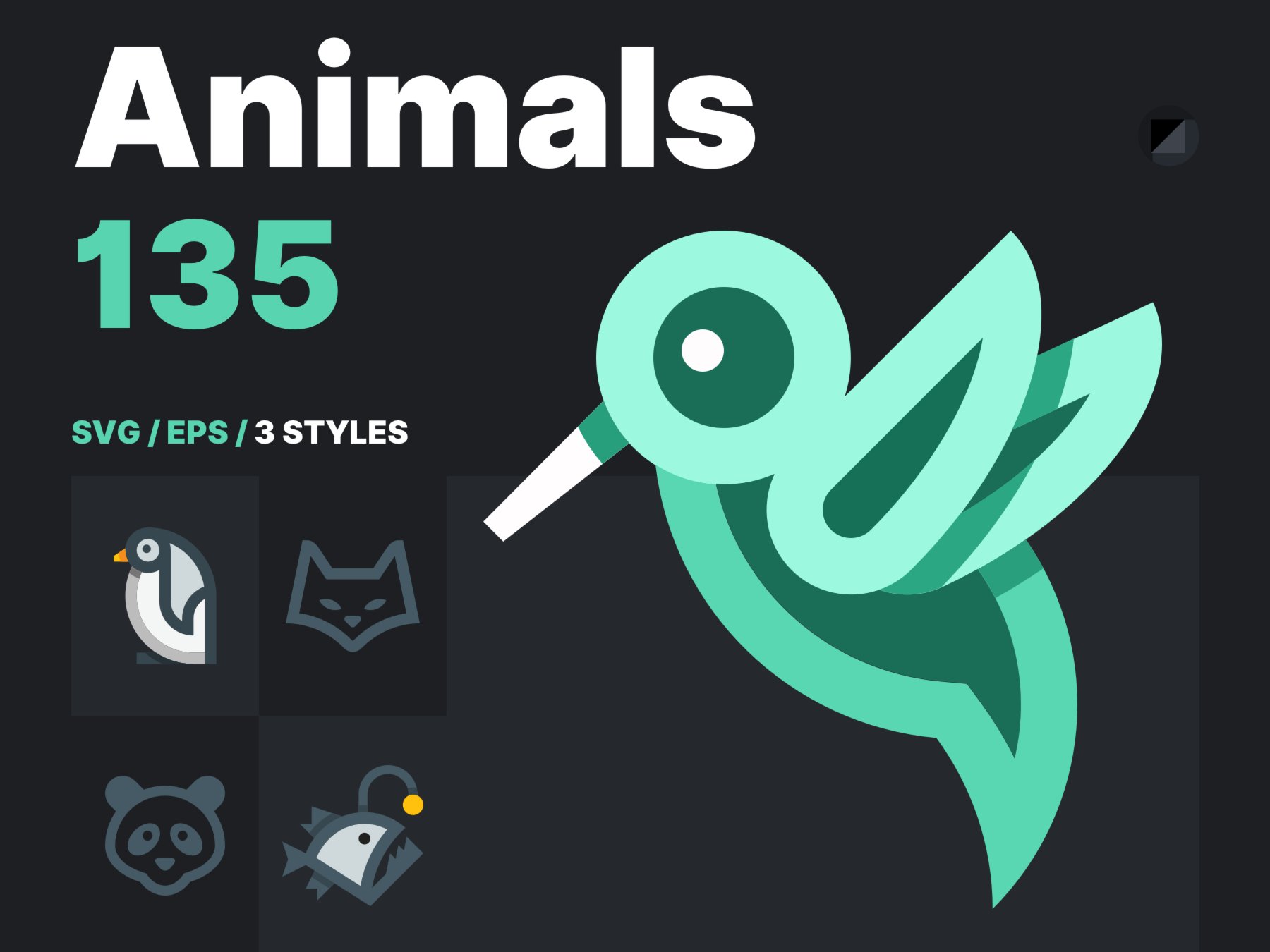 135款动物线性面性多色矢量图标Animal Icons .svg .eps素材