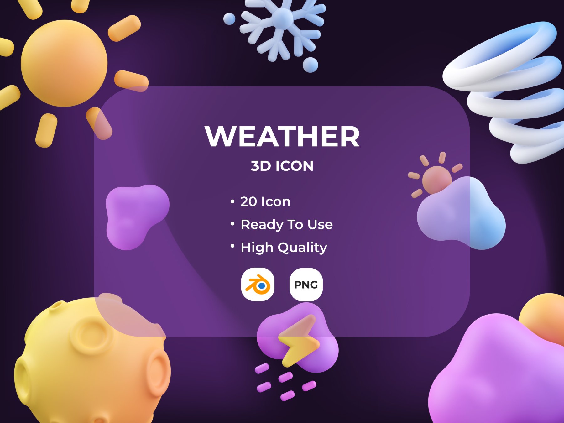 20个天气3D图标icon .blend .png素材