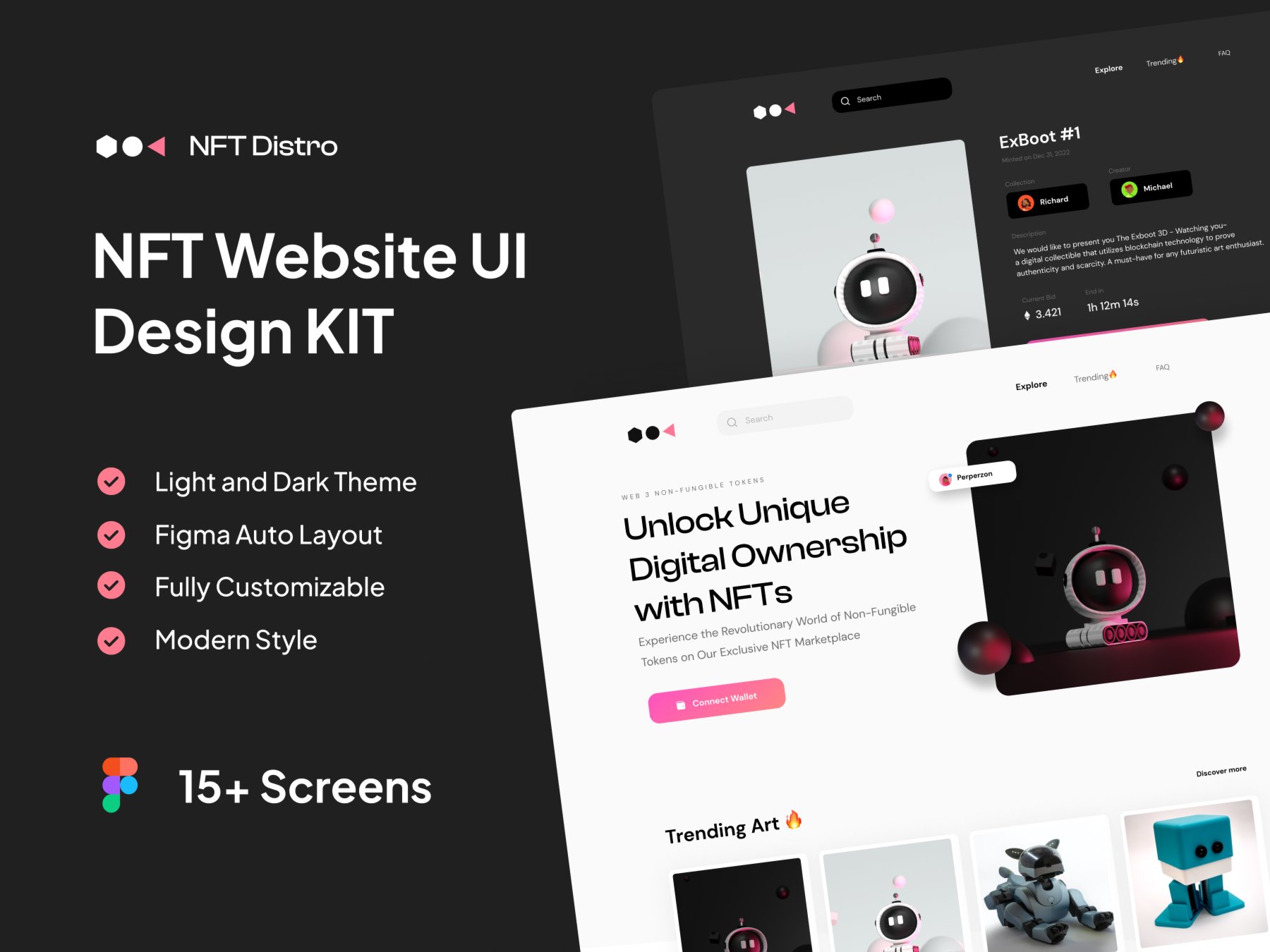 明暗两套NFT数字藏品交易平台网站WEB UI界面设计 .fig素材