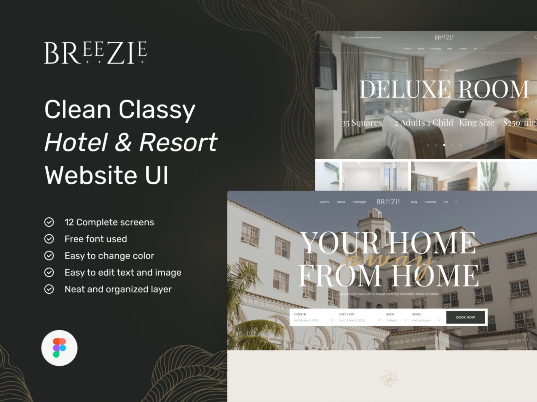 干净优雅酒店度假村官网网站设计WEB UI界面设计 .fig素材