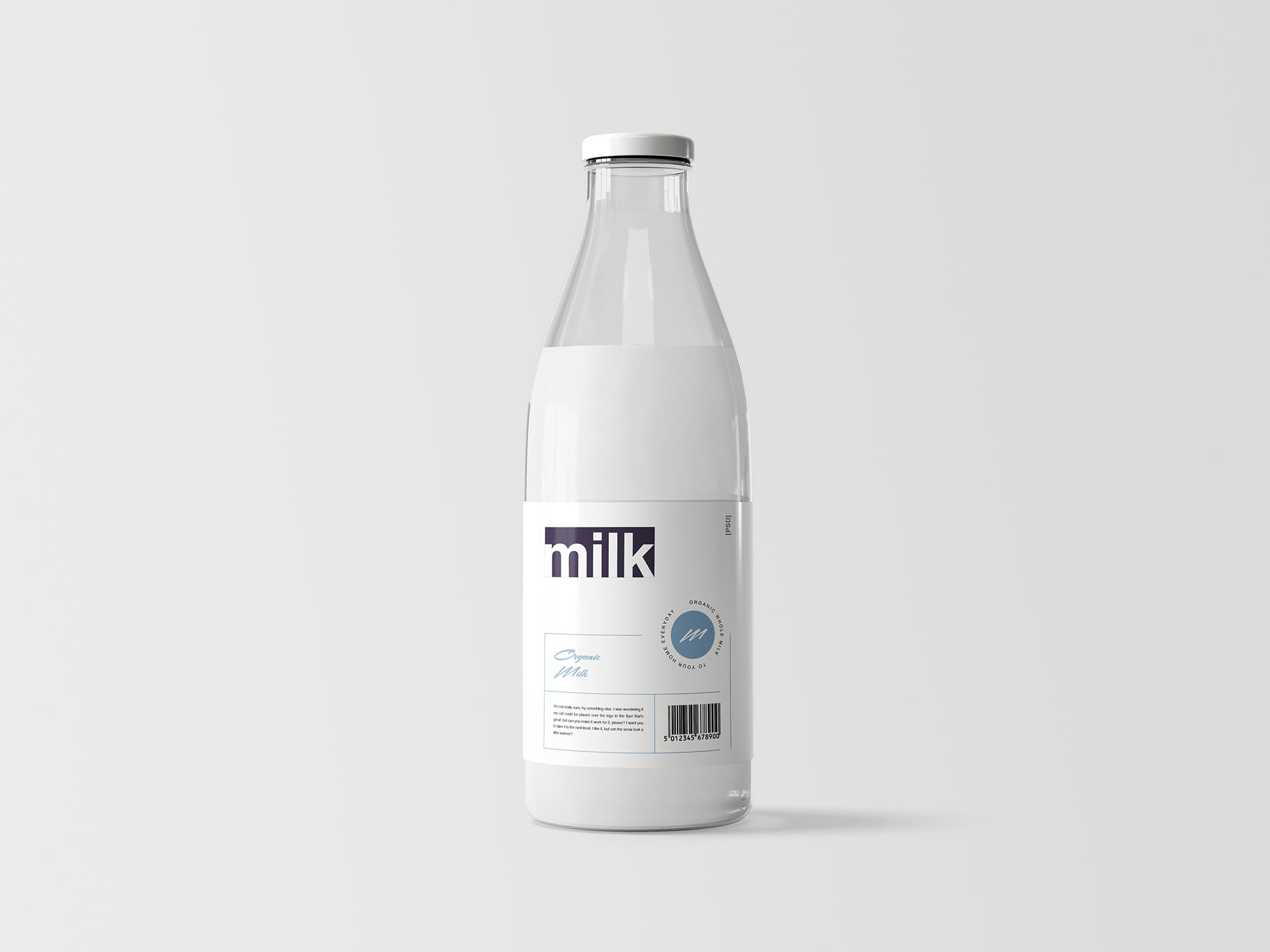 高质量白色牛奶玻璃瓶样机模型Milk Bottle Mockup .psd素材