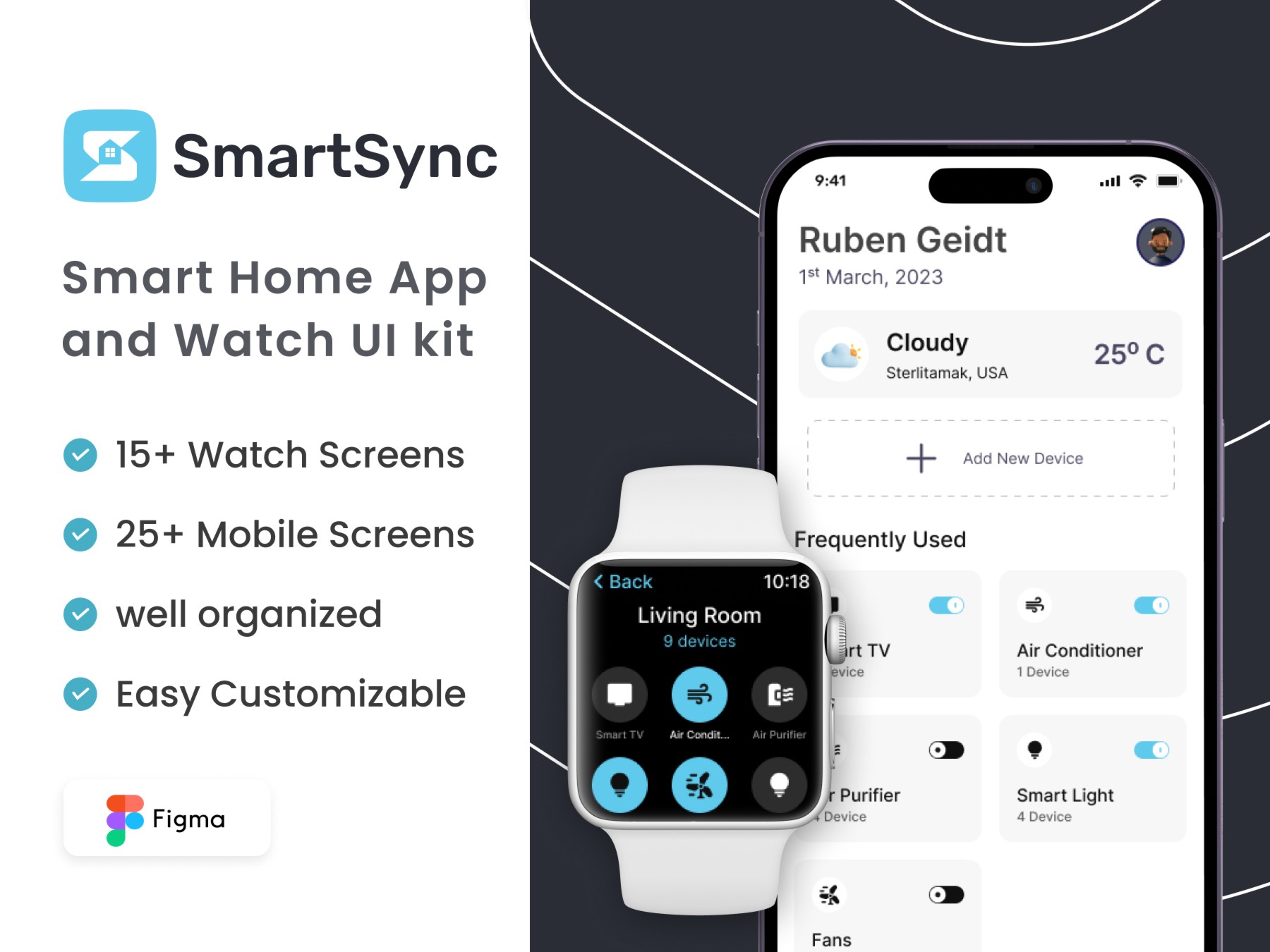 简约大气智能家居Apple Watch智能手表App UI界面设计 .fig素材