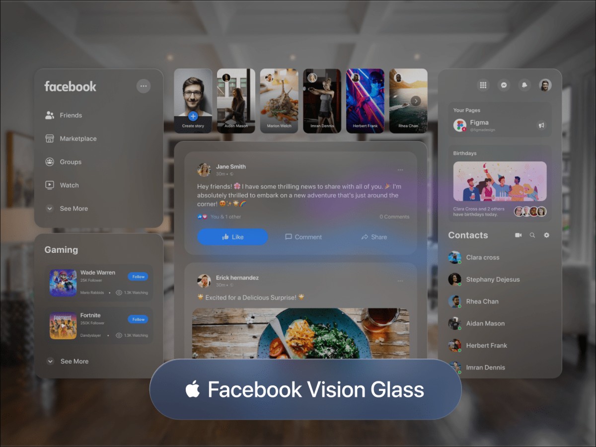 Facebook社交visionOS UI界面设计 .fig素材