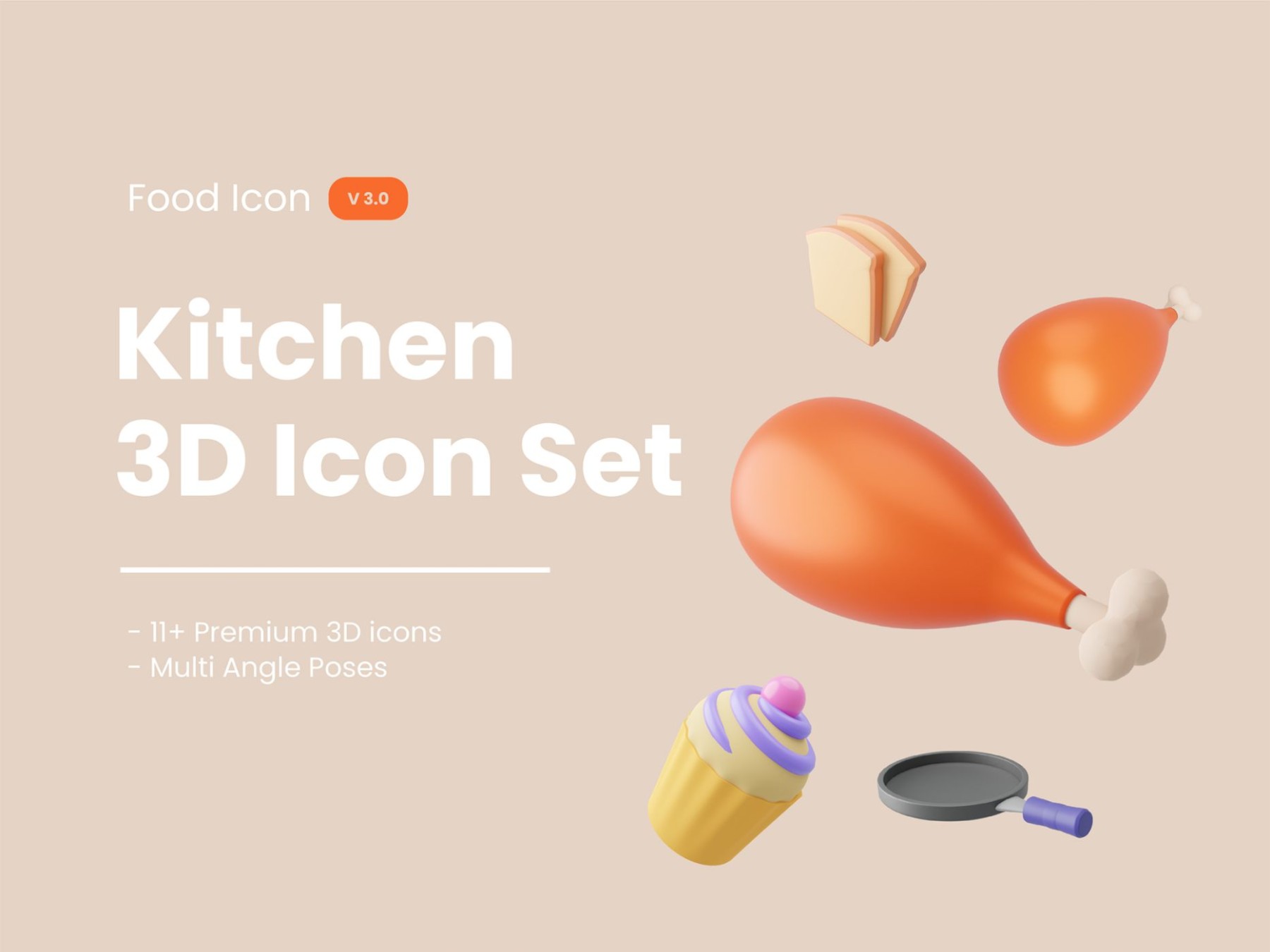 33个美食食品餐具3D图标icon .xd .blend素材