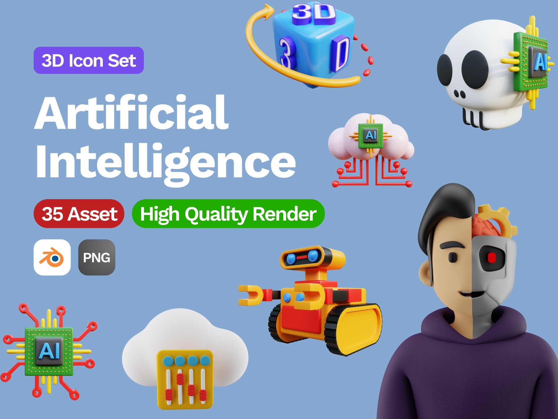 35个AI人工智能3D图标icon .blend .gltf .png素材