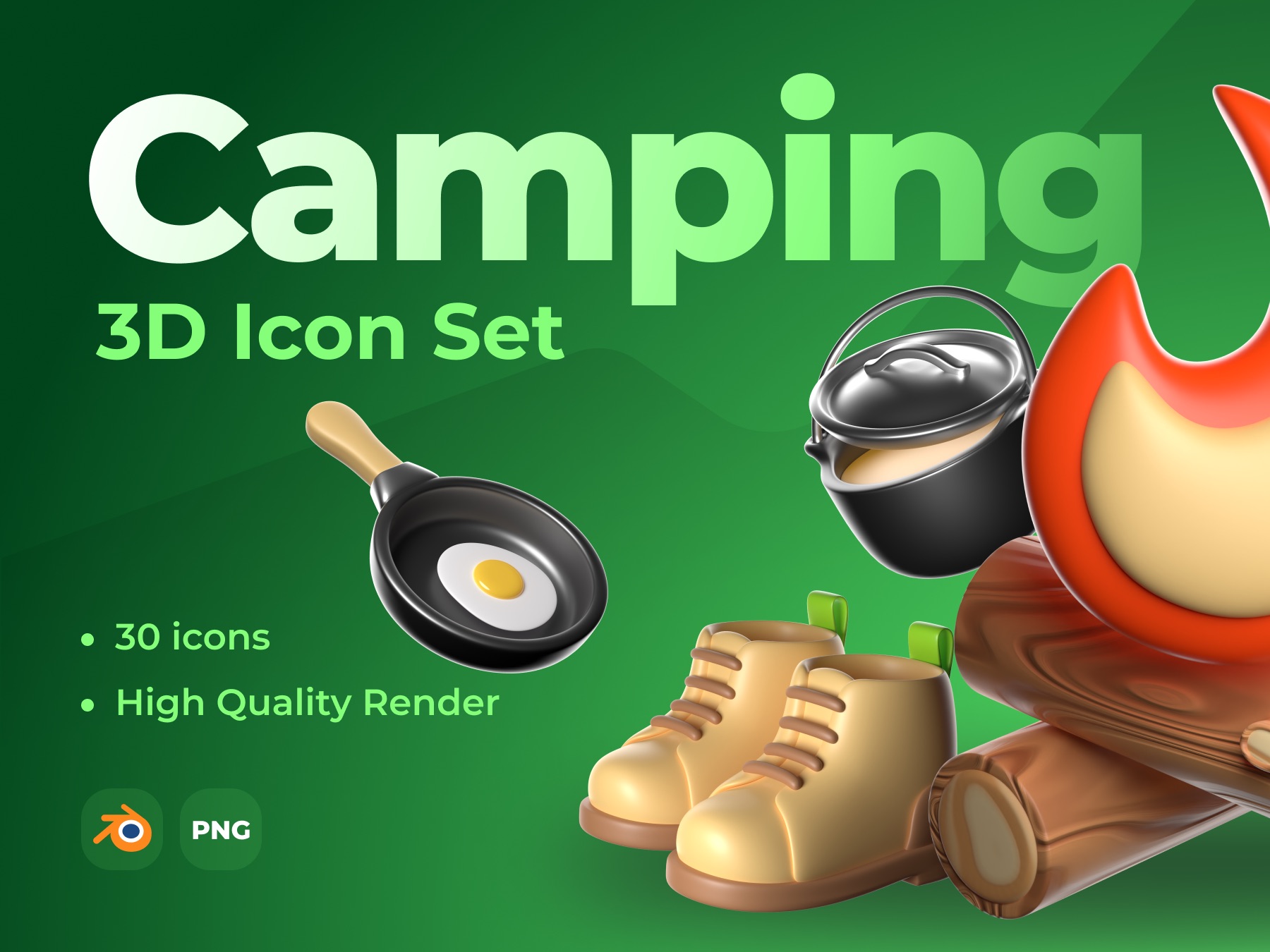 30个高质量露营野营旅游旅行3D图标icon .blend .png素材